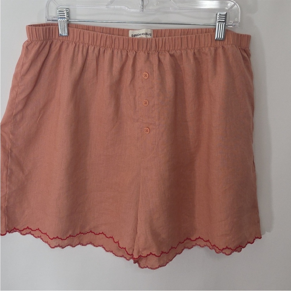 Sonderhaus The West Set Embroidered Floral Linen Short/shirt Set Size L - Picture 6 of 8